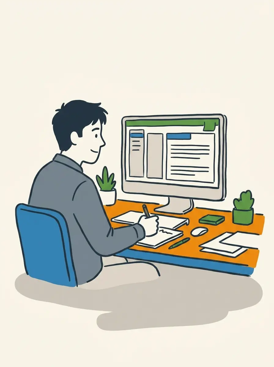 A worker reviewing an AI-drafted document on a Microsoft 365 screen, at ease with the tool in use