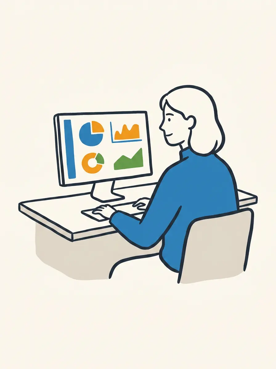 A calm professional at one clean consolidated reporting view on a monitor